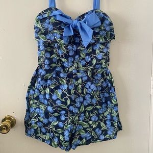 Unique Vintage Blue Cherry Rae Romper (M)